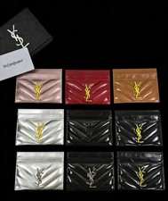 Saint Laurent Black Quilted Card Wallet Logo Accent Credit Card Holder Women