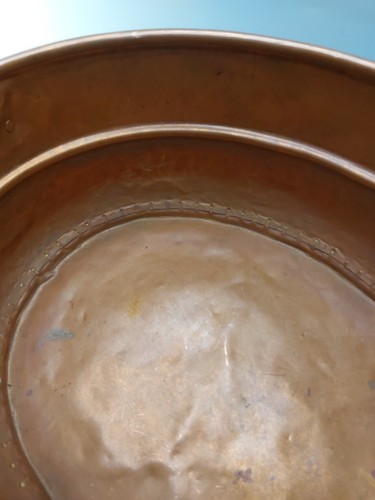 Vintage Rustic Hand Forged Hammered Copper Cauldron Cast Iron Handles 14x11 Pot - Picture 13 of 24