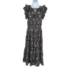 Ulla Johnson Virginia Midi Dress Twilight Size 6 Floral Ruffle Tiered DR-1745