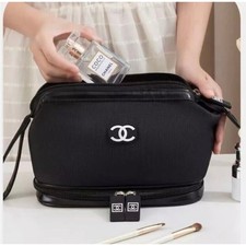 Chanel Beauty VIP/GWP Cosmetic Case Makeup Pouch Black White Nylon 10.5x7x6