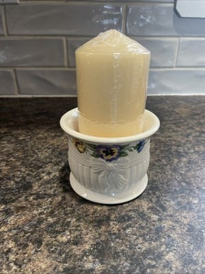 BELLEEK ~ CANDLE PILLAR HOLDER & with candle~ ENCHANTED GARDEN PATTERN ~ 