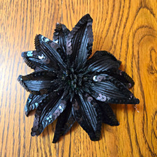 Black Sequin Flower Hair Barrette Clip - Fabric Metal, Solid Pattern