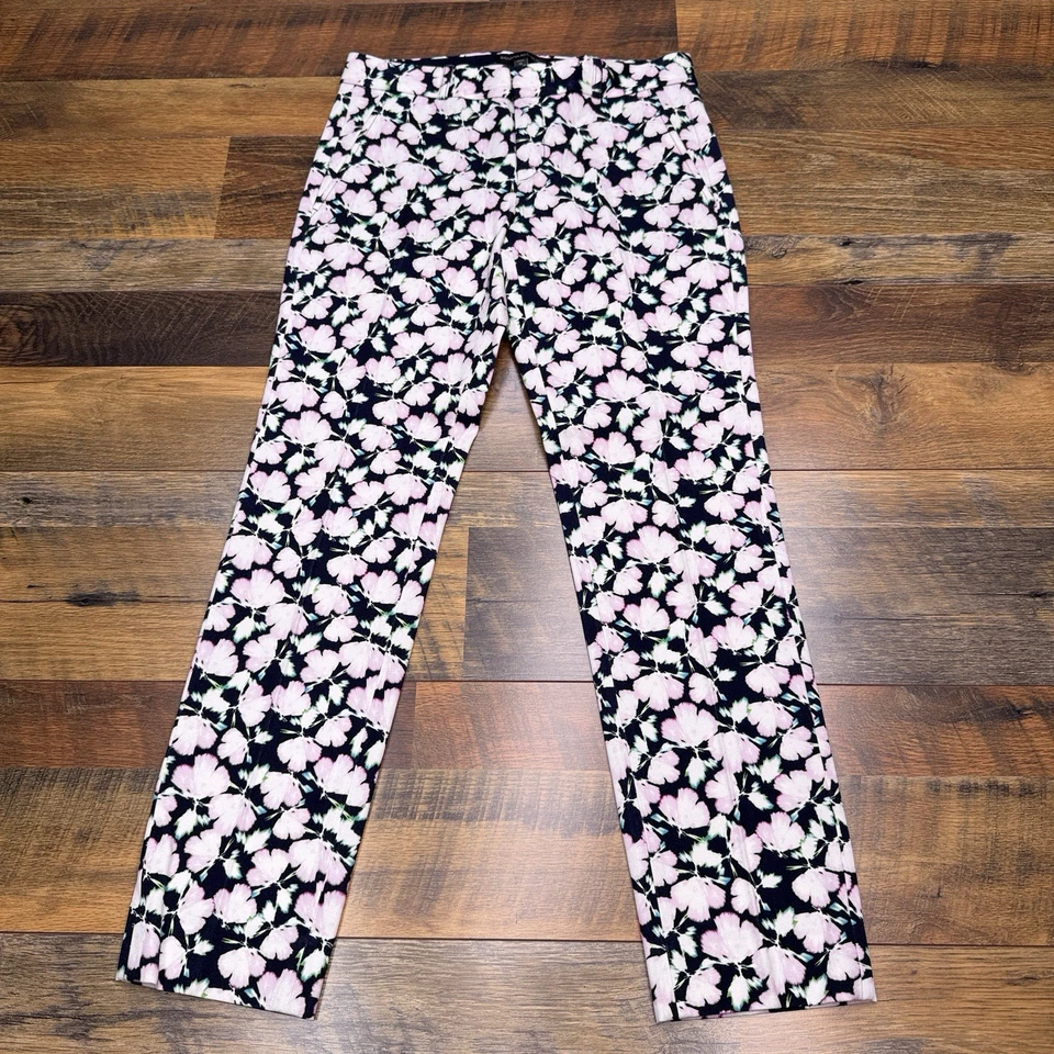 Banana Republic Ryan Pants 0 Petite Pink Flowers Mid Rise Stretch - Image 2 of 4