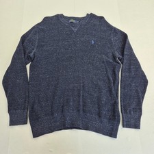 RALPH LAUREN Jumper Medium Blue Men's 100 Cotton Waffle Knit Sweater