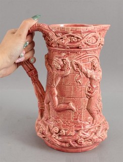 19thC Antique MINTON Glazed Majolica Pottery Pitcher Tower & Renaissance Dancers