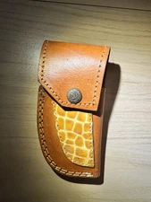 Handmade Leather Knife Sheath W/ Oklahoma Seal Concho Style Inlay Belt Carry