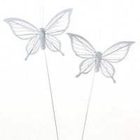 18 Schmetterlinge Stecker Weiß Glitzer 9Cm Stiel 20Cm Deko Butterfly Pick Stab