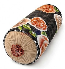 MacKenzie Childs Field Study Floral Beaded Bolster Pillow 16" x 8" New