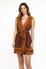 Anna Sui for Target Silk Wrap Dress Women's Size XL V Neck Brown Sleeveless