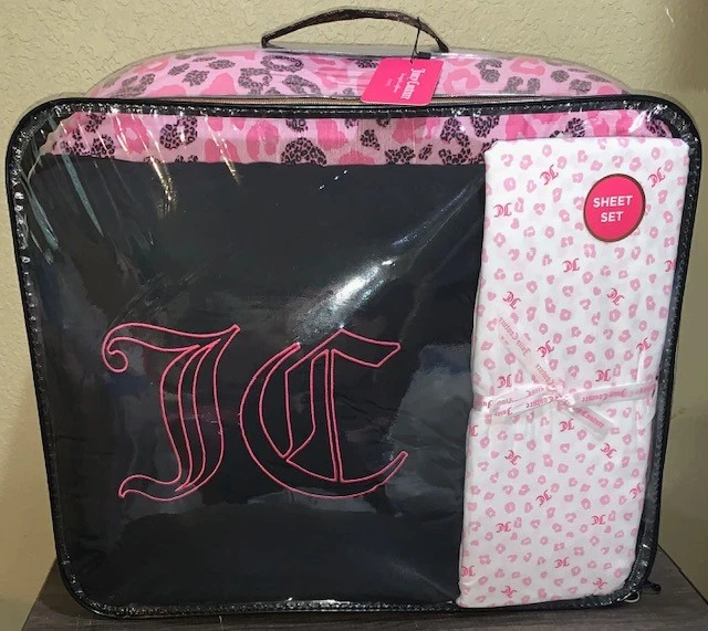 Juicy Couture Pink/Black Leopard 6pc TWIN Bed Set Comforter,Shams,Sheets &Pillow - Image 2 of 4