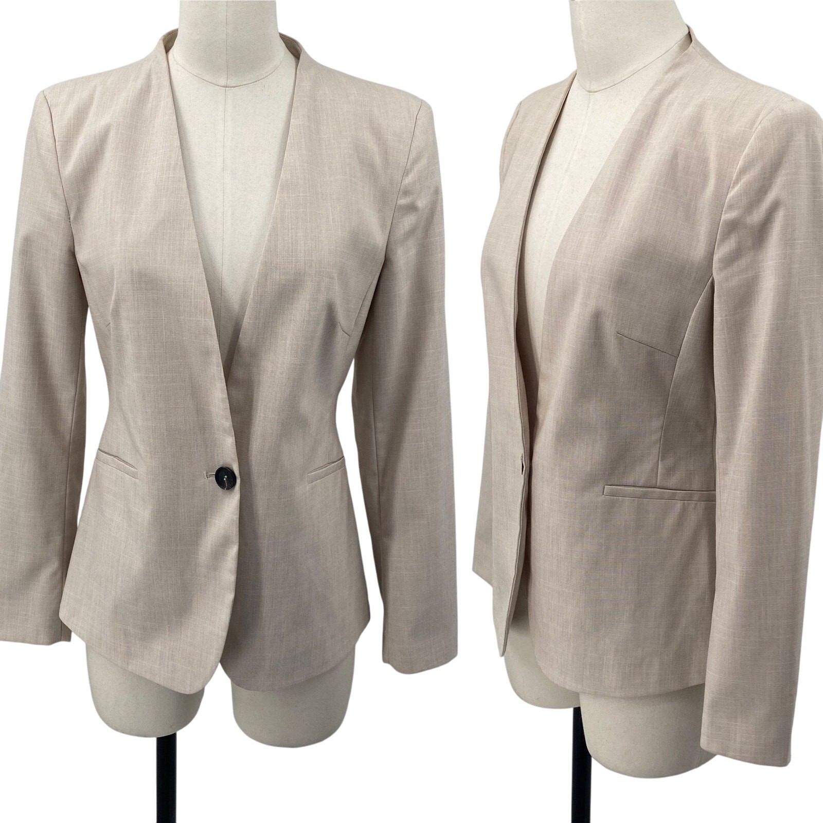 Zara Basic Blazer Single Button Collarless Woven … - image 1