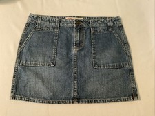 Vintage Route 66 Mini Skirt Cotton Denim Womens M 10 15  Long Y2K Patch Pkts