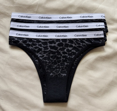 Calvin Klein Damen Tanga/String Panty schwarz 2XL mit Logo-Bund