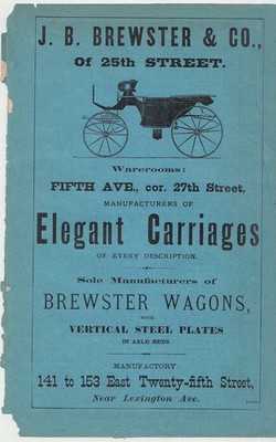 J.B. Brewster Wagons Elegant Carriages Warerooms 5th Ave & 27th St New York