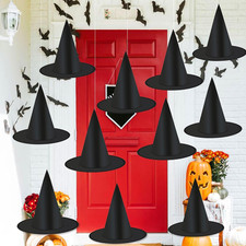 FOIMAS 12pcs Halloween Costume Witch Hat,Black Witch Hat with Hanging Rope