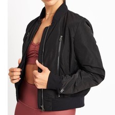 Alo Yoga Off Duty Bomber Jacket Black Size Small Down Lining Blade Collar Fitted