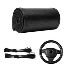 Car Stitch Steering Wheel Cover,Leather Steering Wheel Wrap with Needle Black