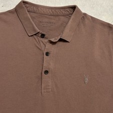 AllSaints Polo Shirt Mens Large Short Sleeve Reform Washed Purple Pink Ramskull