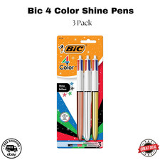 BIC 4 Color Shine Pens Retractable Ballpoint Pen Set 3 Count Multicolor
