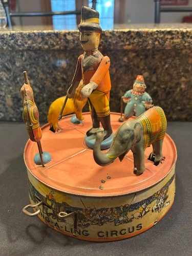 Vintage 1930's Marx Ring a ling circus tin wind up toy works