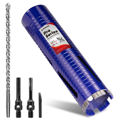 2-1/2'' Core Drill Bit with Pilot Bit & Adapters(Sds plus and 1/2'' Hex), 5/8''-11