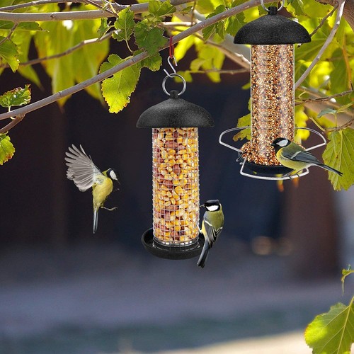 Hanging Mini Bird Feeders Set Metal Tube Mixed Seed Feeder with Hanger Peanut - Picture 3 of 24