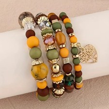 4pcs/set Heart Charm Beaded Bracelet Womens Bracelet Stackable 