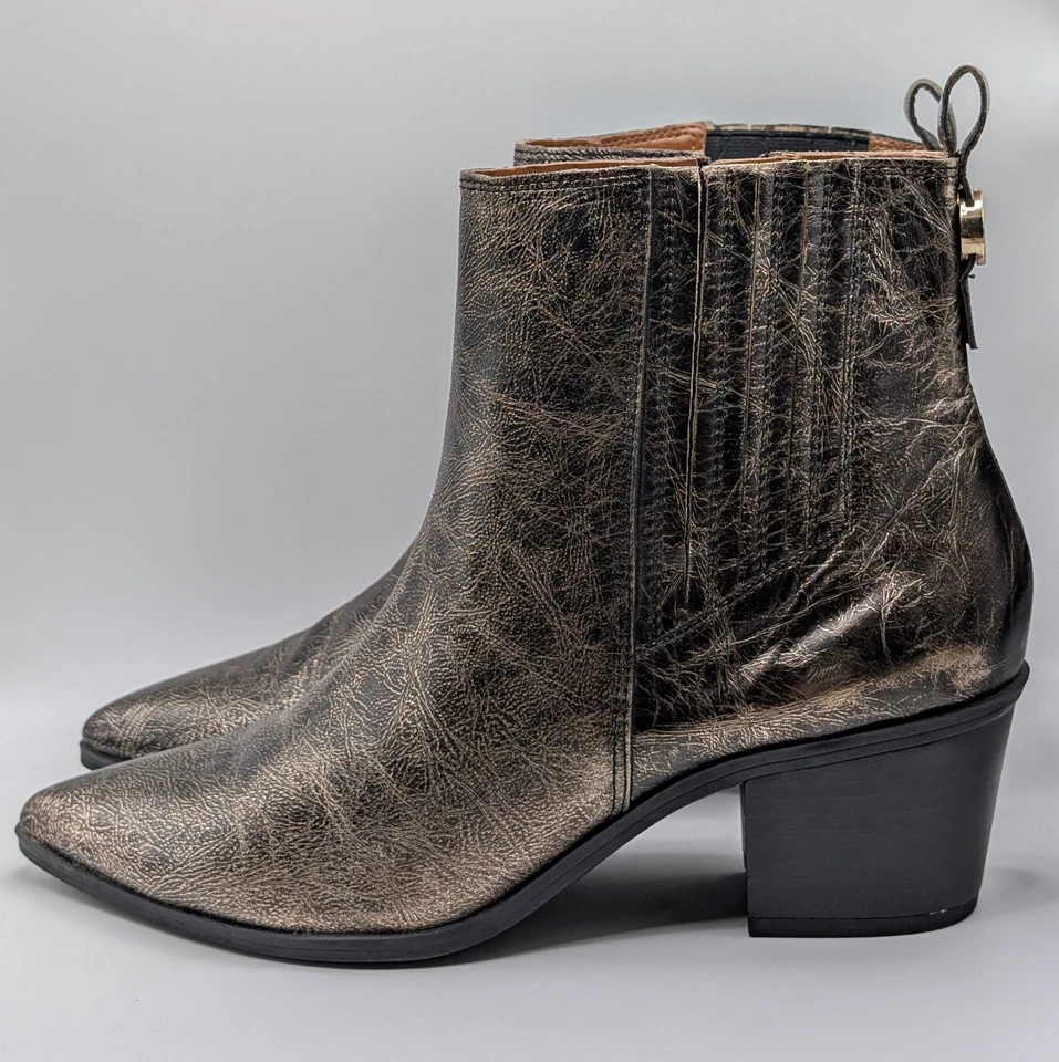 Botas de tornozelo femininas Franco Sarto tamanho 10M L-SHAY douradas metálicas couro - Imagem 4 de 4