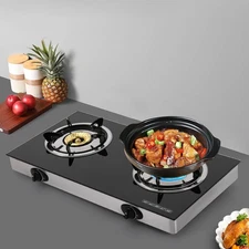 2-Burner Gas Stove Countertop Gas Stove Portable Auto Ignition LPG Stove Durable