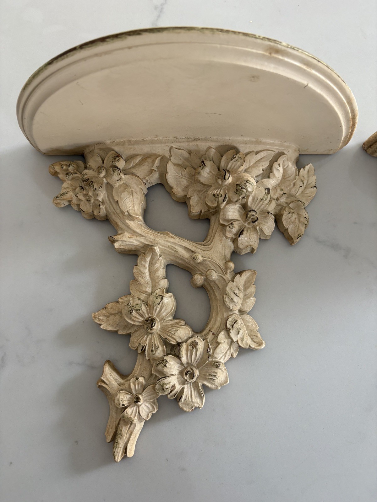 Pair Vintage Syroco Wood Floral Wall Sconce Shelf Shelves