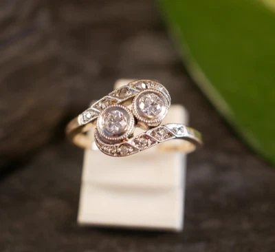 Edler 750 18 K Gold Ring Diamant 0,23 Carat Toi Et Moi Jugendstil Art Deco Liebe - Bild 1 von 4