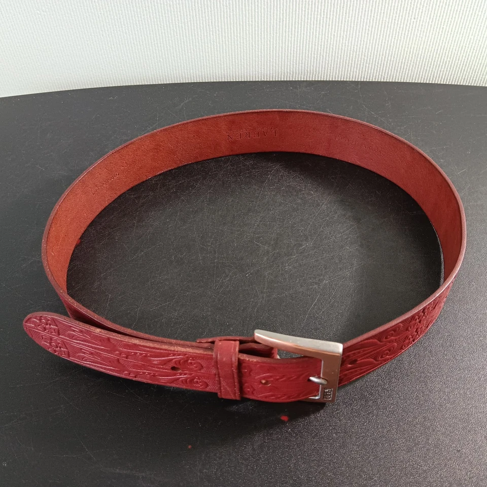 Ladies Ralph Lauren Med. Brown Floral Leather Belt - Image 2 of 4