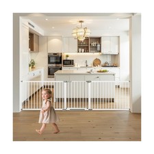 60.5-113 in Width Extra Long Baby Gate with Door, Large Dog Gate Indoor, Ex...