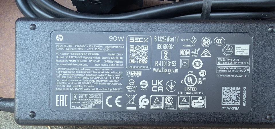Original Power Supply HP 90W, Model: TPN-DA18. Part NO: L39754-013, 19.5V DC 4.62A - Image 2 of 3