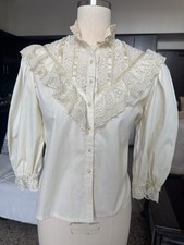 Vintage 70s 80s Gunne Sax Jessica Gunnies Lace Blouse Victorian Cottage Prairie