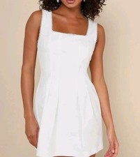 Lulus Pure Hearted White Pearl Square Neck Sleeveless Mini Dress Size Lg (W1)