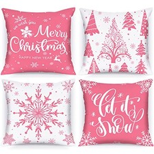 White and Christmas Throw Pillow Covers 20x20 Set 20" x 20" Pack of 4 Pink