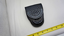 Bianchi Handcuff Case Black Basket Weave 35P 26342 Brass Button Leather