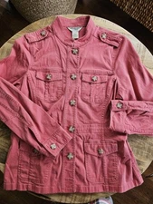 L.L. Bean Womens Pink Utility Jacket Button Up Fall Spring Stretch Jacket Size M
