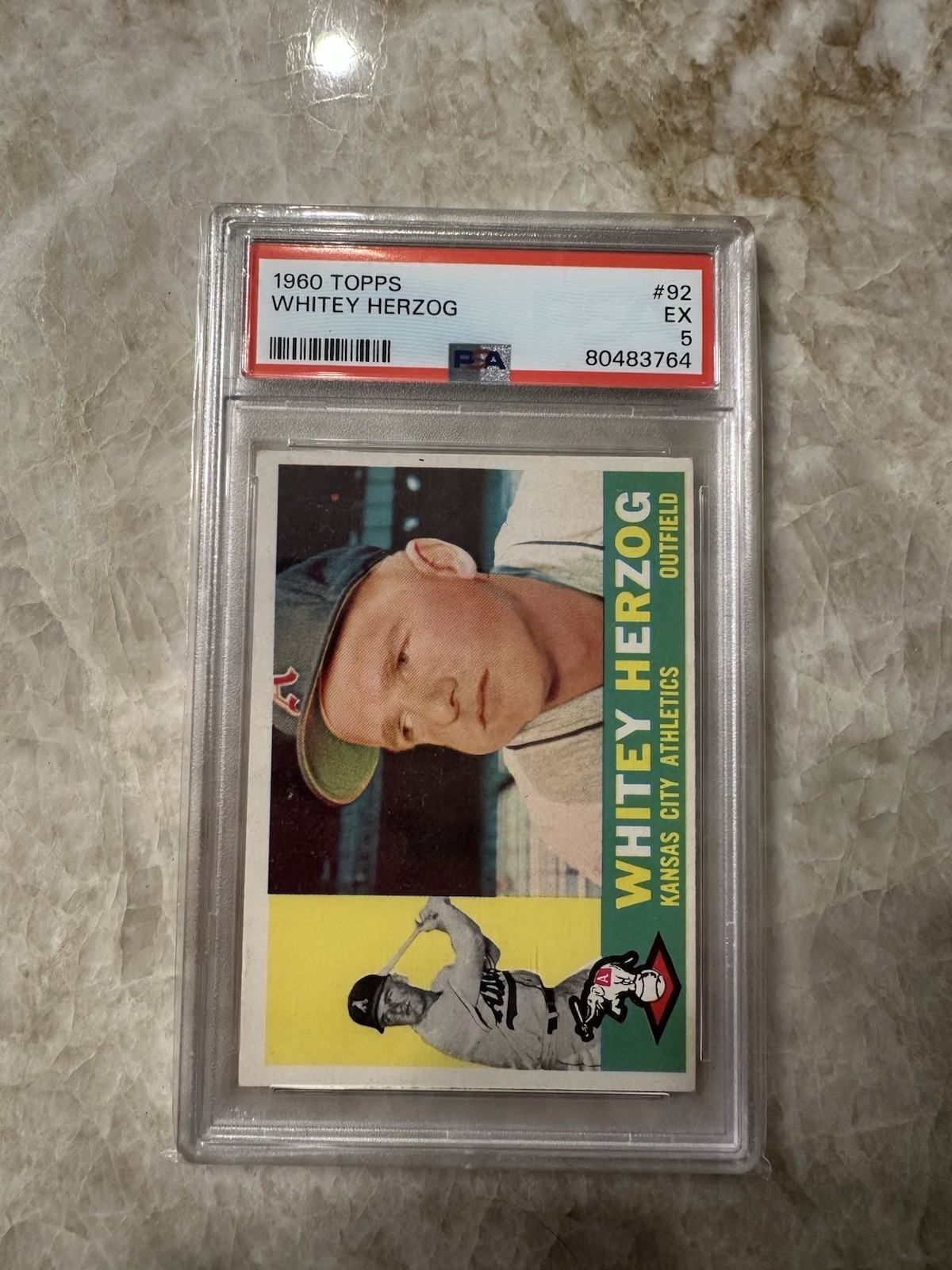 1960 Topps #92 Whitey Herzog Kansas City Athletics PSA 5 EX MLB Baseball Card