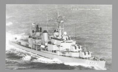 U.S.S. INGRAHAM DD-694 NAVY BATTLESHIP REAL BLACK&WHITE PHOTO POSTCARD NEW EX