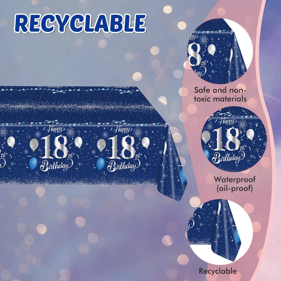 蓝色 18 岁生日装饰男孩女孩海军蓝银色 Happy 18th Bir... — 第 3/4 张图片
