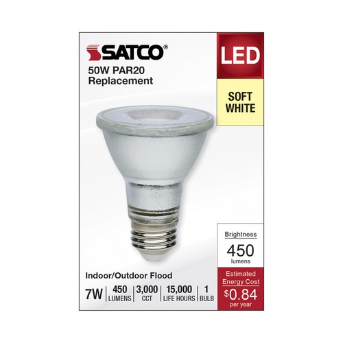 Pack LED Reflector 7W 50W 120V-277V Medium E26 PAR20 35° Silver 3000K Soft White - Picture 5 of 11