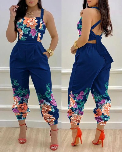 Woman Jumpsuits Elegant 2022 Jumpsuits Sexy V-neck Sleeveless Printed Jumpsuit - Picture 25 of 77