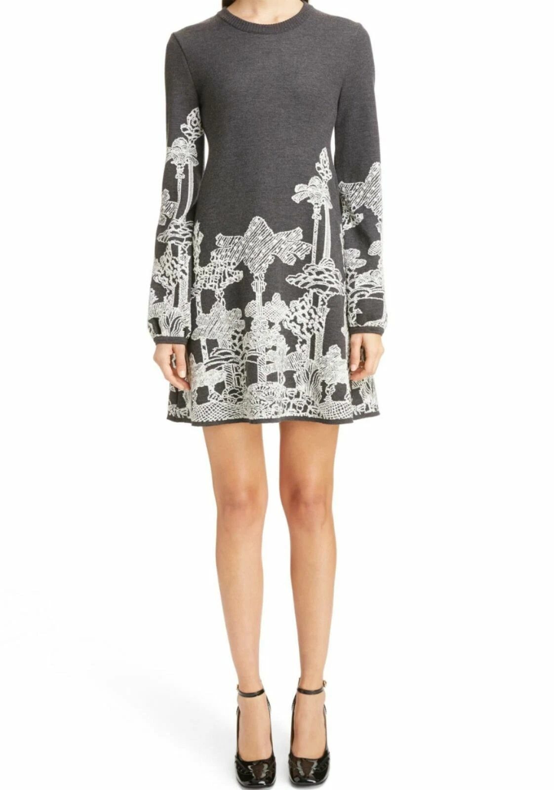 Chloe — NWT Chloé Merino Wool Dreamscape Jacquard Dress in Gray - Size XL #DD307