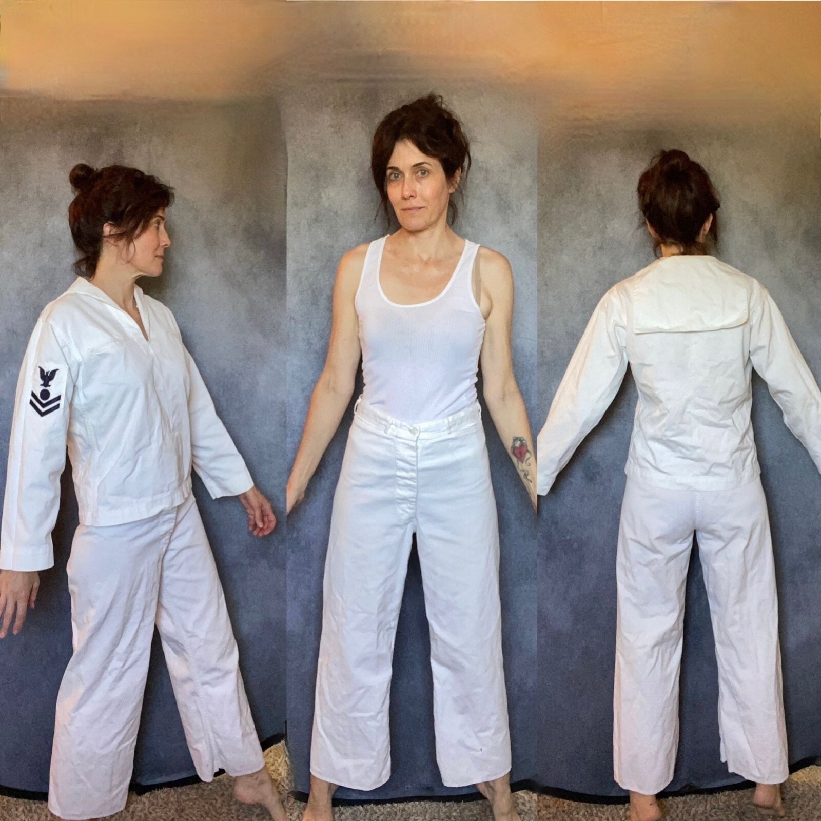 Vtg WWII Sailor Uniform SET Pants Top white US Navy Patch Men 60's 3 AVAILABLE