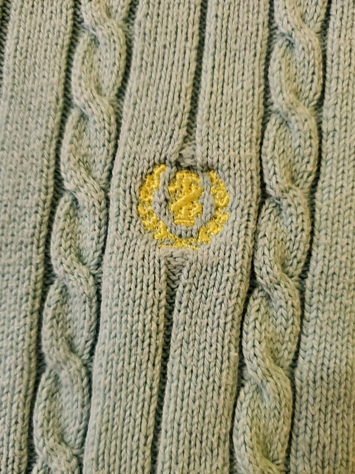 Suéter Vintage Izod Niñas Mediano Algodón Verde Menta Cable Acanalado Tejido Amarillo Logo Foto 3 de 4