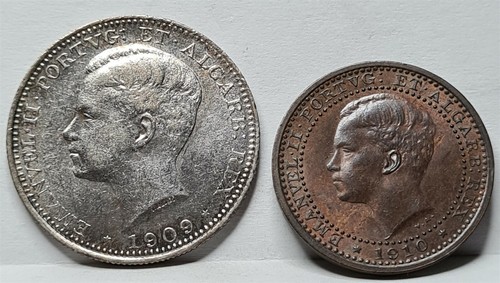 PORTUGAL lot 200 reis 1909 About UNC & 5 reis 1910 UNC Silver Manuel #E33 - Picture 7 of 7