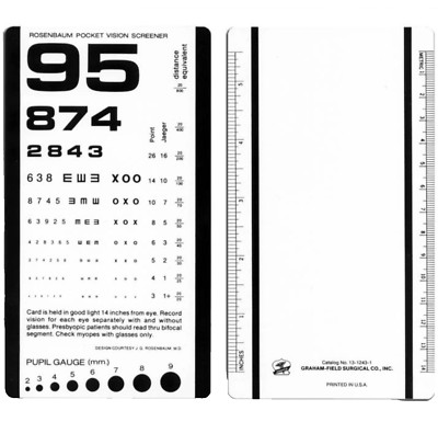 Grafco Eye Chart, 14'' Distance Acuity Test, Rosenbaum Pocket Vision Screen Card