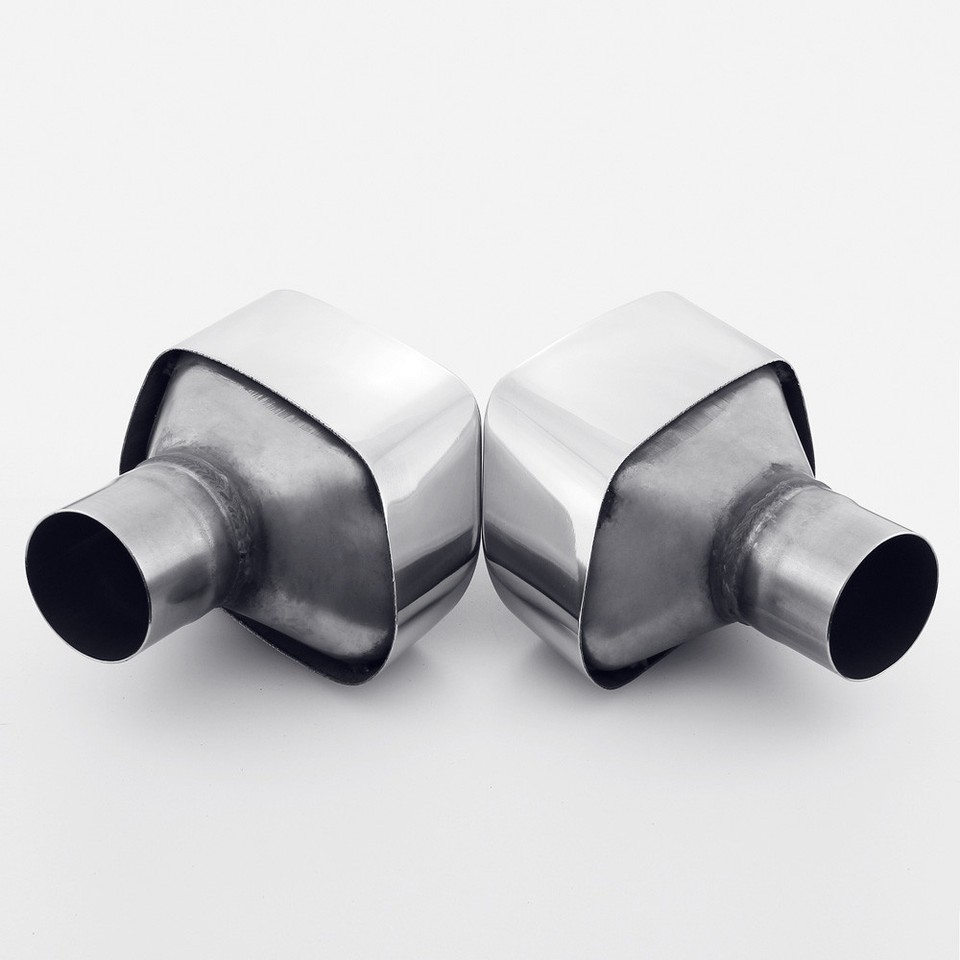 Pair 2.25" Inlet 4" Outlet Round Exhaust Tips Angle Cut 304 Stainless